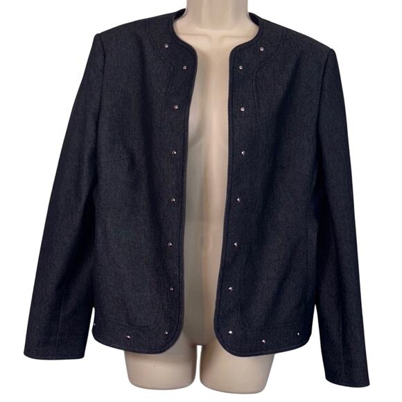 Kasper Denim Blue and Silver Studded Blazer Classic Suit Jacket Women’s 12 - Picture 1 of 13